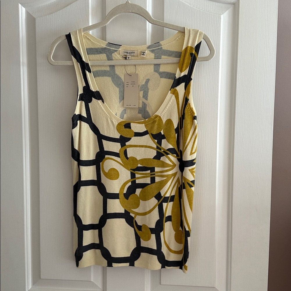 Soft, Knitted Yellow and Black Graphic Tank Top